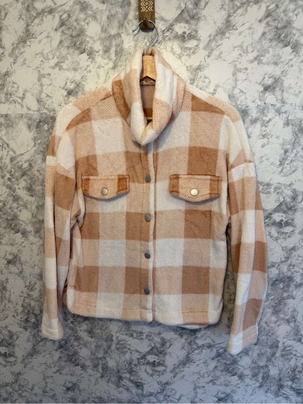 Plaid Teddy Shacket in Cream and Tan